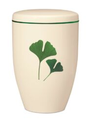 Magusa H27586 Naturstoff matt weiss, Gingkoblätter, Dekorband Grün am Deckel